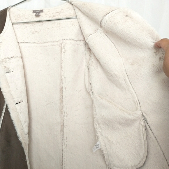 J. Jill Faux Suede Shearling Lined Penny Lane Dk Taupe Button Up Jacket - Picture 7 of 9